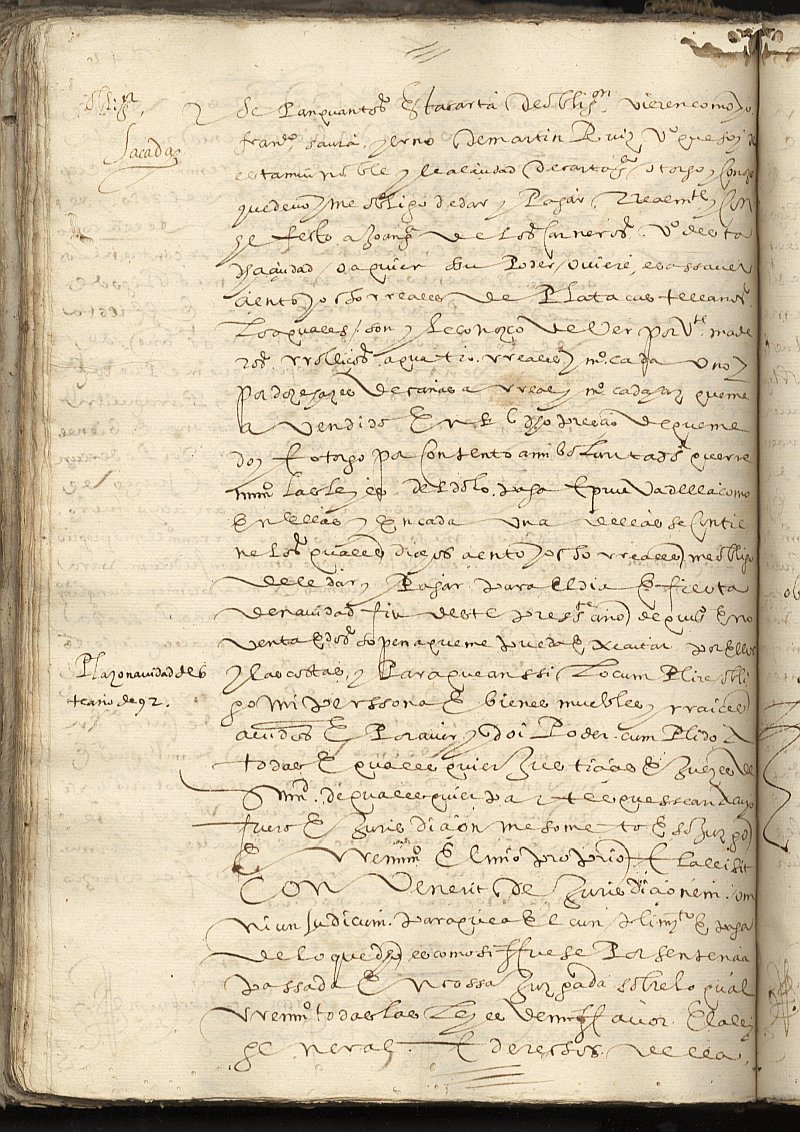 Obligación de Francisco de Saura, yerno de Martín Ruiz, vecino de Cartagena, a favor de Juan García de los Carneros, vecino de Cartagena.